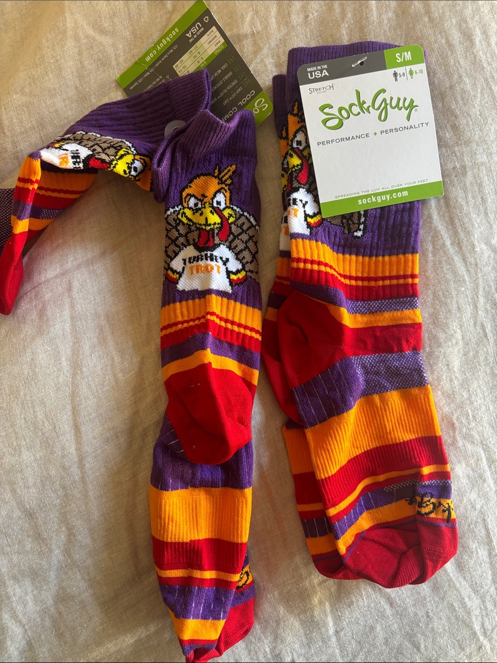 Unisex Purple & Red Turkey Trot Novelty Crew Socks - S/M